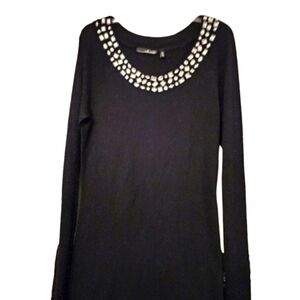 Willi Smith Black Scoop Neck Bodycon Rhinestone Sweater